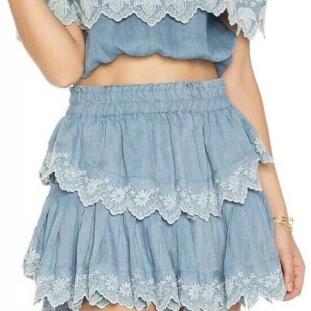 LoveShackFancy Denim Ruffle Skirt
